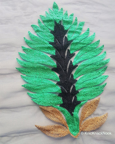 Wholesale Blue Soft Net Lace Trim With Blue, Green And Gold Embroidered Leaves, Indian Trims